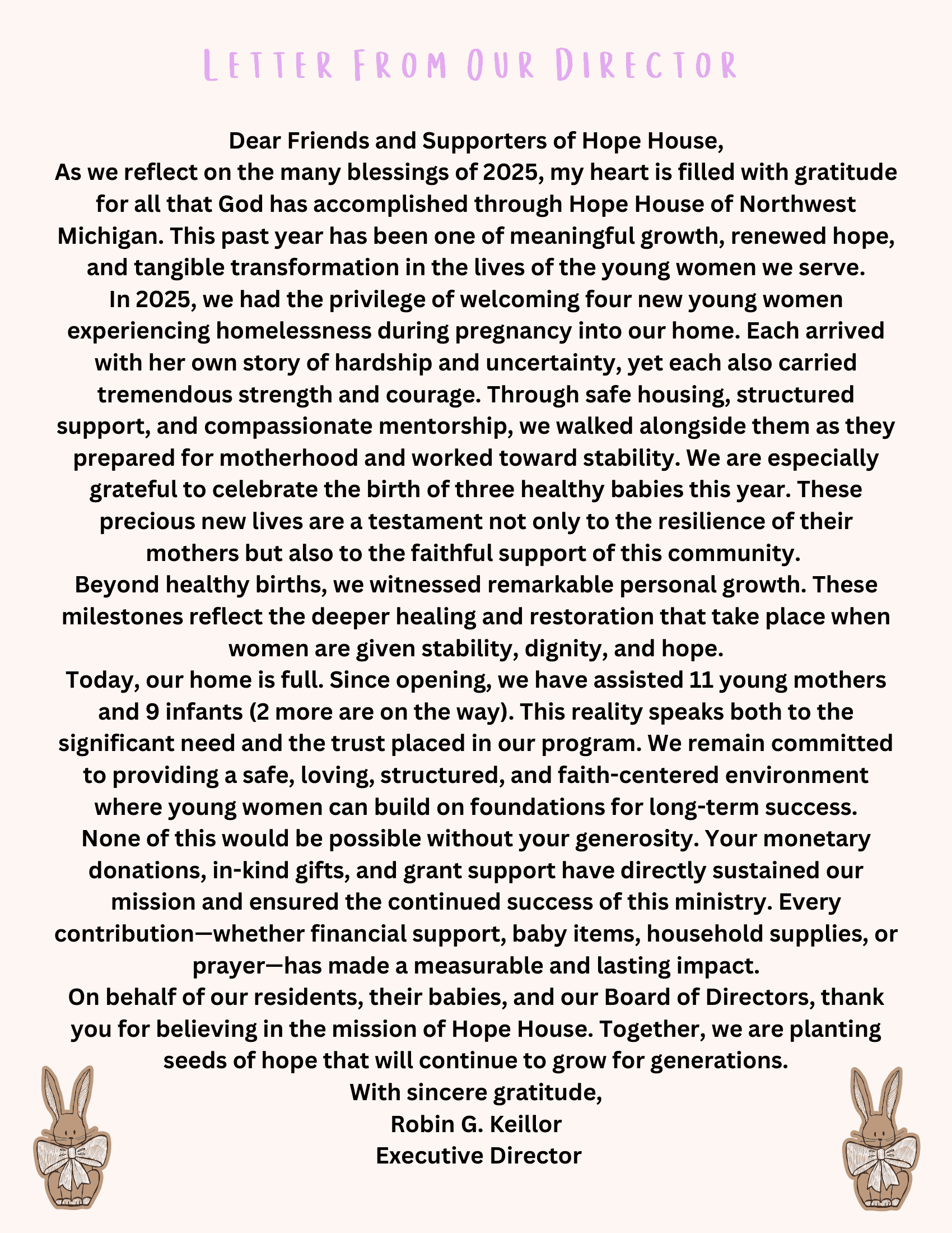 Current Hope House Newsletter