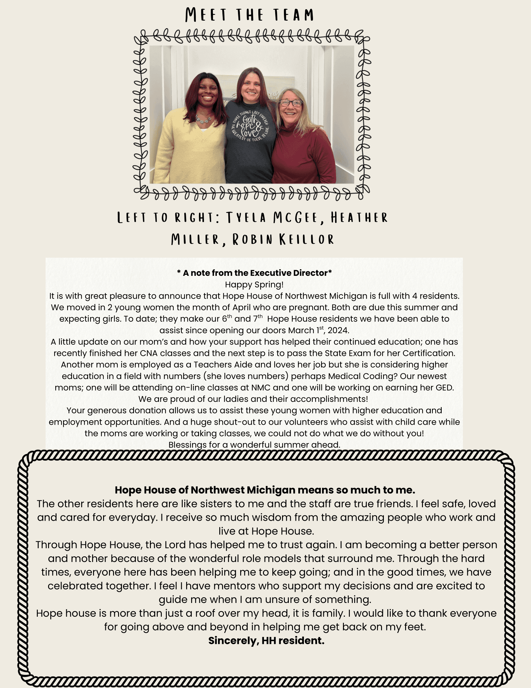 Current Hope House Newsletter